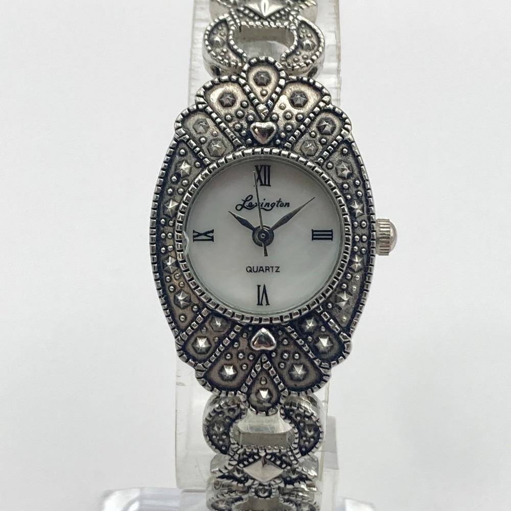 Lexington Women's Marcasite Watch 21mm Silver Tone MOP Dial New Battery 6.75"